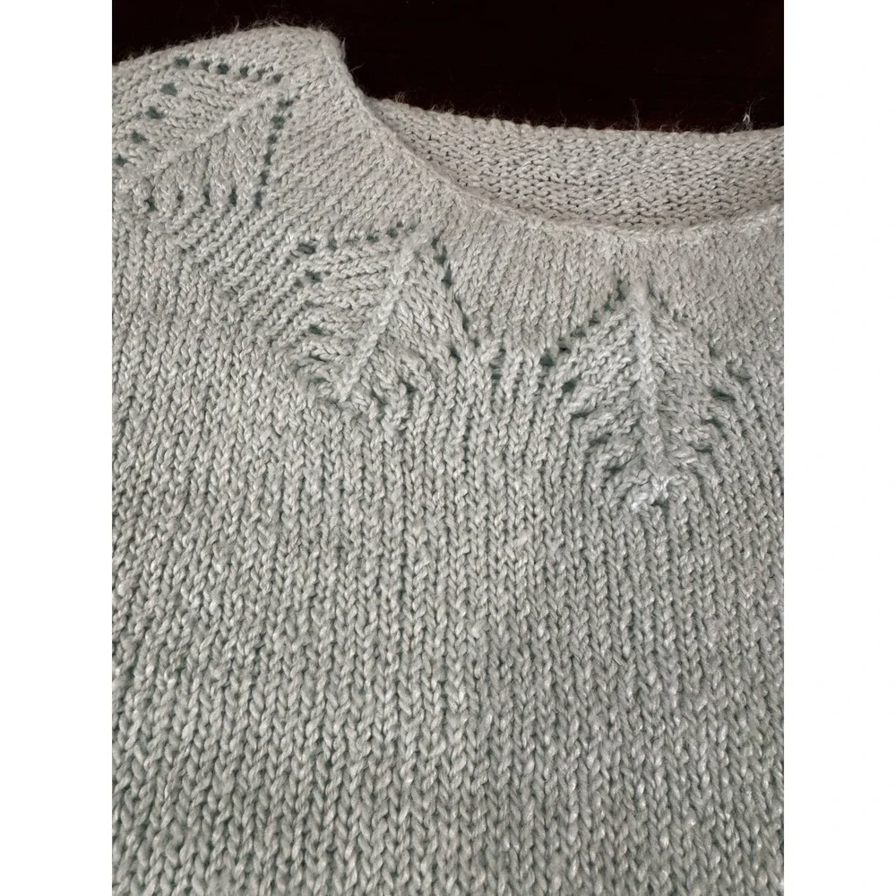 VTG Short Sleeve Sweater Mint Blue‎ Green Pointelle Cottage Lightweight Small
